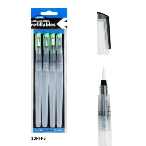 DERIVAN REFILLS DERIVAN Derivan Refillables Water Pen Set 4pc (Round, Small, Med, Large, Flat Med)