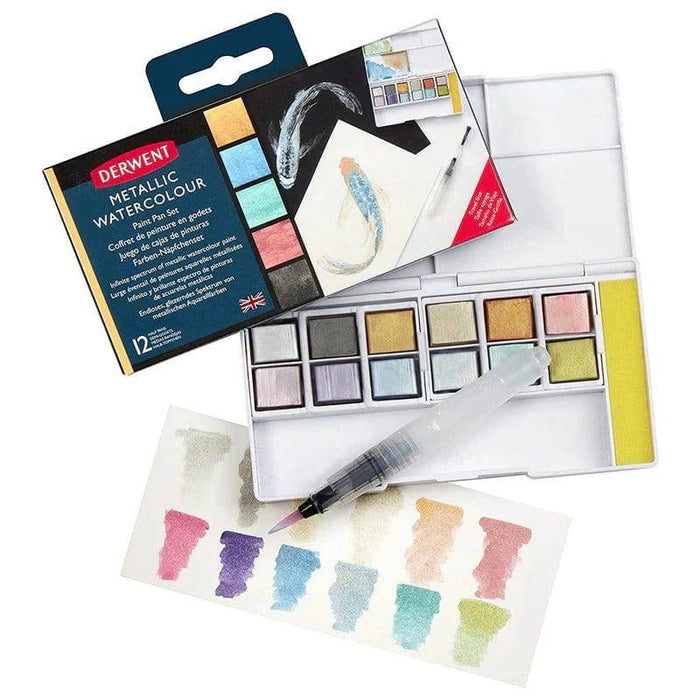 Derwent Watercolour 12 Metallic Paint Pan Set - The Sydney Art Store