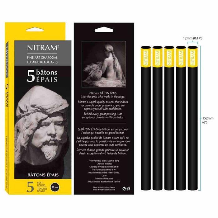 NITRAM NITRAM Charcoal Set 6mm Nitram Bâtons Épais Extra Soft Round 12mm