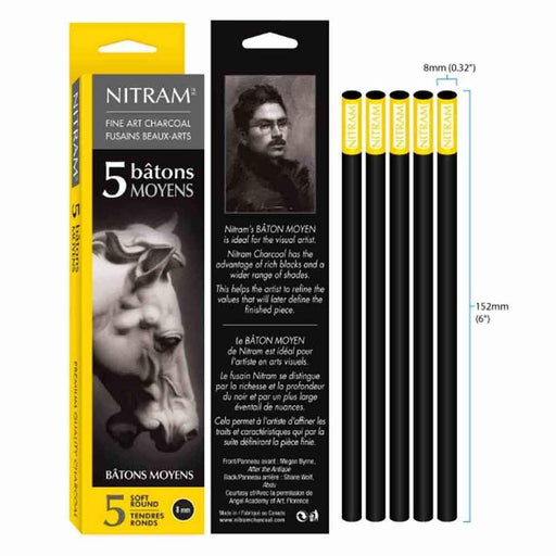 Nitram Batons Moyens Extra Soft Round 8 mm - The Sydney Art Store