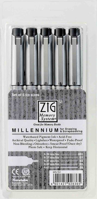 Zig Memory System Millennium Pen 5 Set Assorted Black