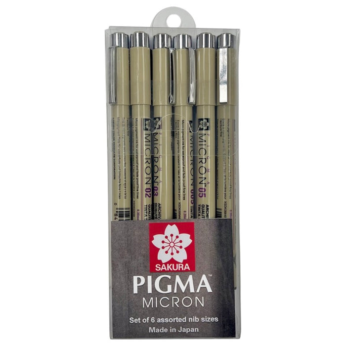 Sakura Pigma Micron Pen & BRUSH Assorted Black Set 6